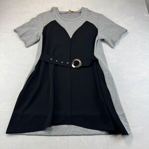 Babylon Collection Dress Womens Size 40 Black Gray Heather Short Sleeve Belted
